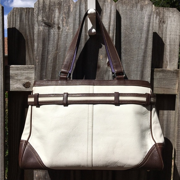 Vintage Coach Tote Shoulder Bag White Leather F10521 - Picture 8 of 11